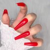 Artquee 24pcs Red Pure Color Ballerina Long Coffin Glossy Fake Nails Press on Nail False Tips Manicure for Women