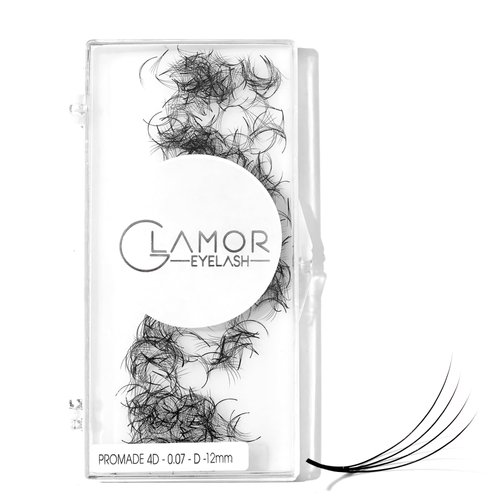 GLAMOREYELASH 500 Promade Volume Fans Loose Eyelash Extension, Handmade Individual Lashes Loose Fan 3D-16D, 0.03/0.05/0.07mm Thickness, C CC D Curl for Mink Lashes, 8-16mm Length (4D-0.07-C, 14mm)
