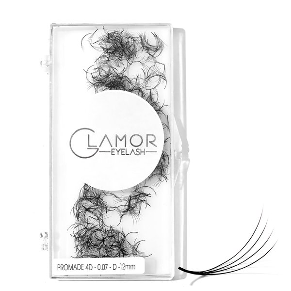 GLAMOREYELASH 500 Promade Volume Fans Loose Eyelash Extension, Handmade Individual Lashes Loose Fan 3D-16D, 0.03/0.05/0.07mm Thickness, C CC D Curl for Mink Lashes, 8-16mm Length (4D-0.07-C, 14mm)