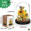 Aigidusansu Flower Bouquet and Insect Building Kit, Flowers Botanical Mini Building Blocks Set Toy for Adults, Christmas Birthday Gift for Her Mom Wife Girlfriend(Bee and Sunflower)