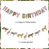 Safari Birthday Decorations Jungle Theme Party Supplies for Girl - Pink Cheetah Happy Birthday Banner, Animal Print Garland, Jungle Safari Animal Leopard Party Sign