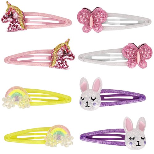 Butterfly Snap Hair Clips Rainbow No Slip Metal Hair Clips Girls Sparkly Unicorn Hair Accessories Toddlers Kids Hair Clips Colorful Rabbit Barrette Hair Pins for Party Birthday Gift Supplies Favors