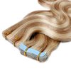 Hairro Remy Tape in Hair Extensions 16 Inch 20pcs 50g Wavy Human Hair Highlight Body Wave Hair Seamless Skin Weft Glue in Human Hairpieces 2 Tones Balayage #18/613 Ash Blonde Mix Bleach Blonde