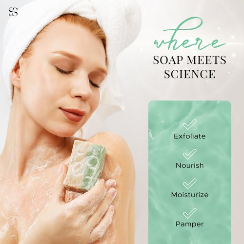 SOAPAOS Shower Bar Soap - All Natural Bath Soap -Vegan Soap- Pumice Powder, Zeolite, Kaolin Clays - Body Wash Soap Bars with Camellia and Sunflower Oils - Moisturizing, Exfoliating Bathing Soaps