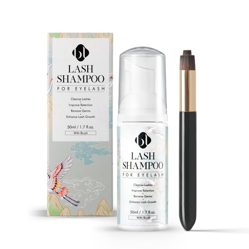 BL Lashes Eyelash Shampoo+ Brush, Eyelid Foaming Cleanser for Natural and Extension Lashes, Gentle Lash Bath and Makeup Remover for Salon and Home (50ml)