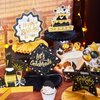12 Pieces Happy Birthday Decorations Birthday Honeycomb Centerpieces for Table Decorations Birthday Honeycomb Table Topper for Women Men Birthday Theme Party Supplies (Gold, Black)