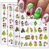 4 Sheets Christmas Nail Art Stickers Cute Green Monster 5D Self-Adhesive Xmas Nails Decals Designs Winter Funny Cartoon 3D Christmas Nail Stickers Decals Supplies for Women Nail DIY Art Decoration