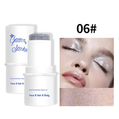 Jutqut Body Glitter Stick, Chunky Glitter Gel for Face Body Hair, Face Glitter Gel Makeup, Sparkling Holographic Mermaid Sequins Paint, Waterproof Multiuse Makeup Glitter Face Paint, 06#Silver