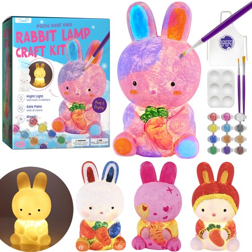 Paint Your Own Bunny Lamp Kit, Art Supplies Arts & Crafts Kit, Painting kit for Kids 6-12, Arts and Crafts for Kids Ages 8-12, Toys Girls Boy Birthday Christmas Gift Ages 3 4 5 6 7 8 9 10 11 12+