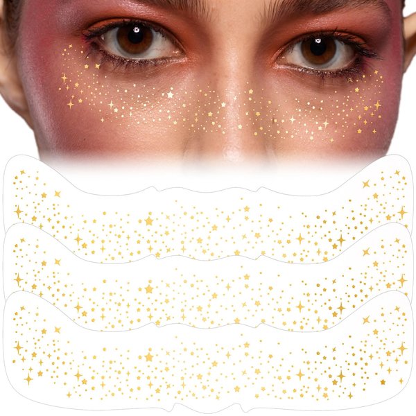 SmallCat 3 Sheets Glitter Freckles Face Tattoo Stickers, Star Glitter Makeup for Women, Waterproof Sparkle Gold freckles, Faux Temporary Freckles for Face Body for Christmas Festival Parties - Gold