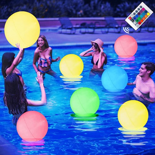 AEROQUEST Pool Toys，4 Packs Led Beach Ball Toy with 16 Colors Lights and 4 Light Modes, Pool Beach Games Balls for Summer Parties, Glow in The Dark Pool Beach Decorations for Kids&Adults