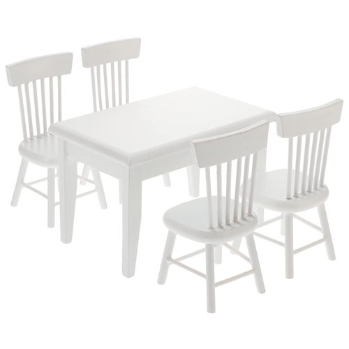 Beaupretty Doll House Furniture Miniature Wooden Dollhouse Table and Chairs Mini Accessories of Dining Room (White)