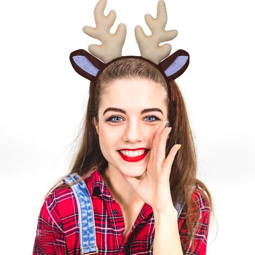 CIVFCRT Reindeer Antlers Headband Headband Fluffy Realistic Deer Antlers Christmas Cute Reindeer Horns Ears Costume Accessories Reindeer Party Cosplay Deer Costume for Christmas (Color-1, 1 size)
