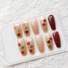 Fall Press on Nails Medium Coffin Fake Nails 24Pcs Autumn Maple Leaf False Nails Gold Red Maple Leaf Glitter Flakes Designs Full Cover Red Nails Glue on Nails for Women Girls Acrylic Nails Decorations