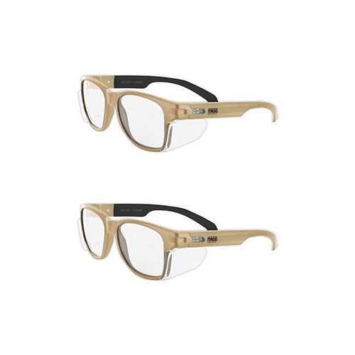 MAGID Gemstone Y50 Performance Anti-Fog Safety Glasses with Side Shields, Tan Frame/Clear Lens, Scratch-Resistant Polycarbonate Lenses, 2 Pairs