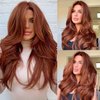 LONAI Copper Red Wigs for Women 24" Long Red Middle Part Layered Wig Synthetic Hair Wig for Daily Use Party Cosplay