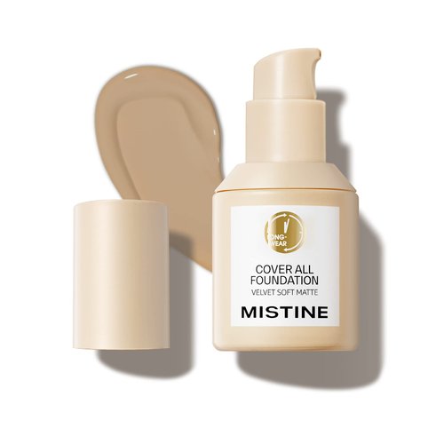 MISTINE Full Coverage Foundation Makeup for Oily Skin,24 Hour Oil Control Liquid Foundation,Skin-Caring,Moisturizing Formula,Cream Foundation,Matte Finish,Nude,1 Fl Oz