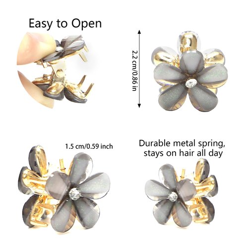 ACO-UINT 20 Pcs Small Flower Hair Clips for Women, Black Flower Clips Non-slip Flower Claw Clip, Cute Clips for Hair 90s Hair Accessories for Women Girls