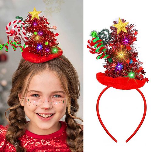 Sixexey Christmas Tree Headband Colorful Light Up Headbands LED Star Hair Band Xmas Hair Accessories for Women