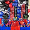 Spider Web Birthday Decorations Backdrop 2 Pack Spider Party Supplies Red Blue and Black Halloween Tinsel Foil Fringe Curtains Party Streamers Background for Boys Spider Theme Party Decorations