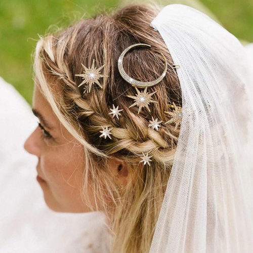 CAKURE Rhinestone Moon Hair Pins Gold Star Hair Clip Set Crystal Decorative Bobby Pins Vintage Wedding Hair Accessories for Women and Girls (Pack of 3) (a-gold)