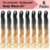 French Curly Braiding Hair 24 Inch 8 Packs Soft Braiding Hair Pre Stretched Loose Wavy Braiding Hair Synthetic Hair Extensions for Black Women (24 inch 8 packs, OT1B/27/613)