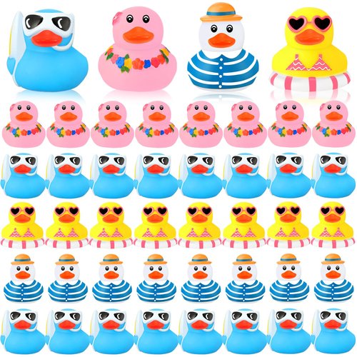 Honoson 48 Pcs Beach Rubber Duckies Mini Rubber Duck Bath Toys Float Funny Bathtub Squeaky Ducky for Pool Water Activity Christmas Holiday Classroom Birthday Party Favors(Colorful)