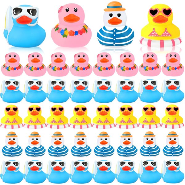 Honoson 48 Pcs Beach Rubber Duckies Mini Rubber Duck Bath Toys Float Funny Bathtub Squeaky Ducky for Pool Water Activity Christmas Holiday Classroom Birthday Party Favors(Colorful)