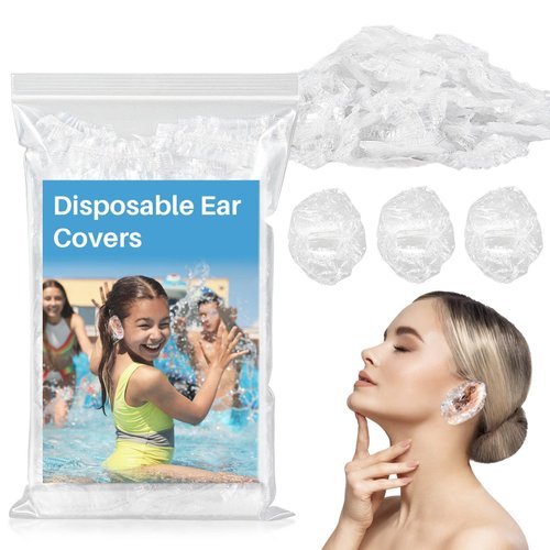 MAQIHAN 300 Pack Disposable Ear Covers - Plastic Ear Covers Waterproof Plastic Ear Protection Ear Caps for Hair Dye,Shower,Bathing,Salon,Spa,Hotel,Home