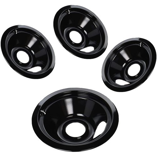 Black Porcelain Burner Drip Pans (3) 6”(1) 8” WB31M19 WB31M20 Set Replacement by APPLIANCEMATES Compatible for GE Hotpoint Electric Range Stove Burner
