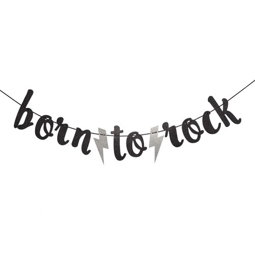 Born to Rock Glitter Banner for Rock Birthday Party Decorations (Black)