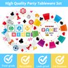 Wiooffen 96 Pcs Family Game Night Party Supplies Gaming Party Decoration For Birthday Party Video Game Party Tableware Set Kids Game Night Party Paper Plate Napkin Fork 24 Guests