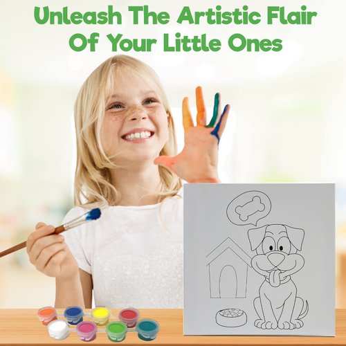 Misco Toys Canvas Paint Party Kits, 11 Piece Art kit Pre-Drawn Outline Canvas for Paint and Sip 8 Colors and Brush Included, Great Gift for Kids 4+ and Adults Too! (Dog)