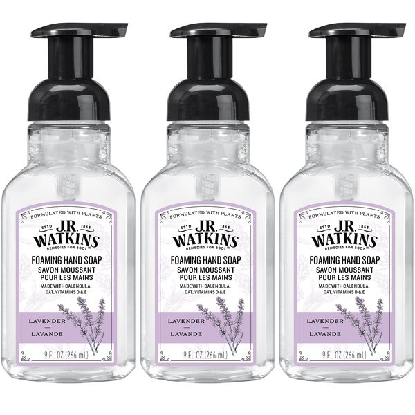 J.R. Watkins Foaming Hand Soap For Bathroom or Kitchen, Scented, USA Made And Cruelty Free, 9 Fl Oz, Lavender, 3 Pack