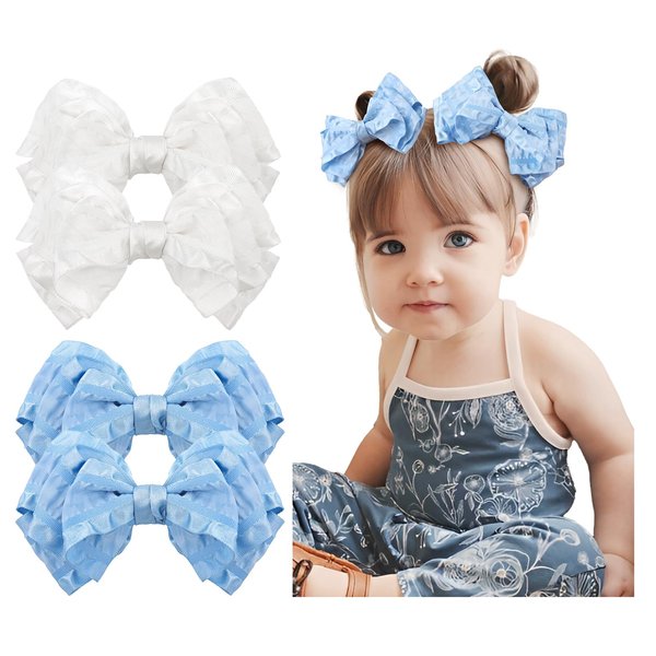 Baby Hair Bows Toddler Girls Hair Clips White Pigtail Bows Handmade Alligator Clip in Bows for Baby Girls Hair Accessories 4 PCS Blue