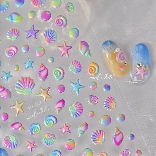 5D Embossed Shell Starfish Nail Art Stickers Decals Self Adhesive Marine Life Nail Decals Spring Summer Nail Art Decorations Supplies Ocean Theme Nail Adhesive Sliders for Women Girls DIY Nail Salons