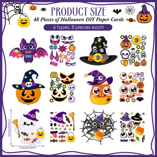 Pajean 24 Pack Halloween Craft Kits Make Your Own Halloween Craft DIY Halloween Craft Stickers Ornament DIY Arts and Crafts for Kids Classroom Activities
