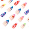 MISUD Almond Press on Nails Medium Stiletto Fake Nails Glossy Glue on Nails Rainbow French Tip Acrylic Nails Colorful Flower Plaid Design Stick on False Nails 24 pcs