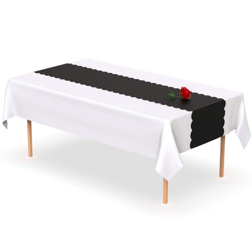 Black Disposable Plastic Table Runner. 5 Pack 14 x 108 inch. Scallop Table Runner Adds A Pop of Color To Your Party Table, by Swanoo