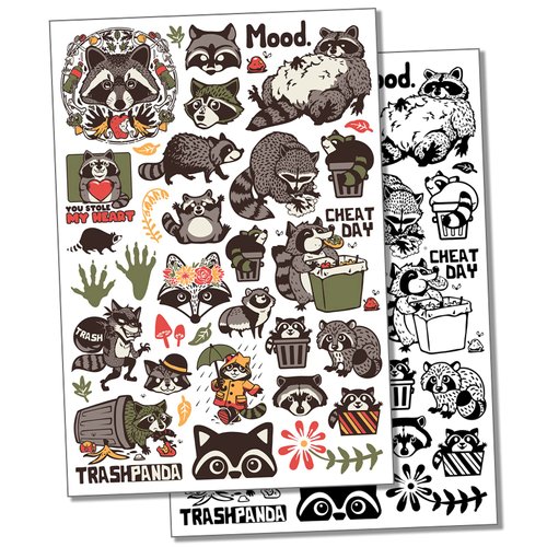 Raccoons Trash Panda Temporary Tattoo Water Resistant Fake Body Art Set Collection - Color (One Sheet)
