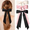 3Pcs Silky Satin Hair Bow Clips for Women Girls | Black Beige Pink Bows for Hair with Long Tail | Hair Ribbon Ponytail Holder Accessories | Cute Bow Hair Clips for Women Girls Toddlers Teens Kids