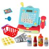 BRINJOY Cash Register for Kids with Scanner, Pretend Play Calculator Supermarket Toys w/Basket, Play Money, Credit Card, Play Drinks, Toddler Toy Register w/Microphone & Sound for Girls & Boys Ages 3+