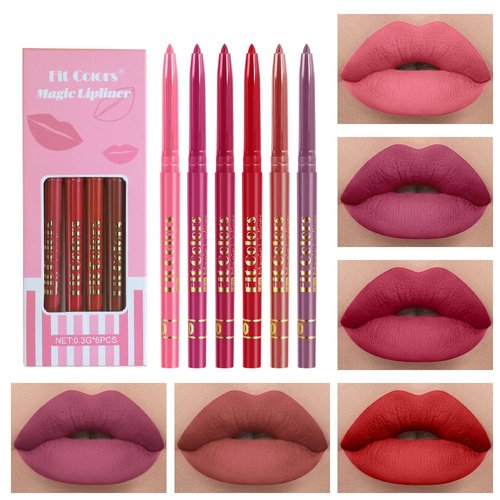 6Pcs Matte Lip Liner/Lipstick Set,Nude Matte Lip Liner and Lipstick Makeup Kit,Crayon Lip Liner Longwear and Pigmented Lip Pencil 24 Hour Waterproof Long Wear Lip Gloss Matte Finish