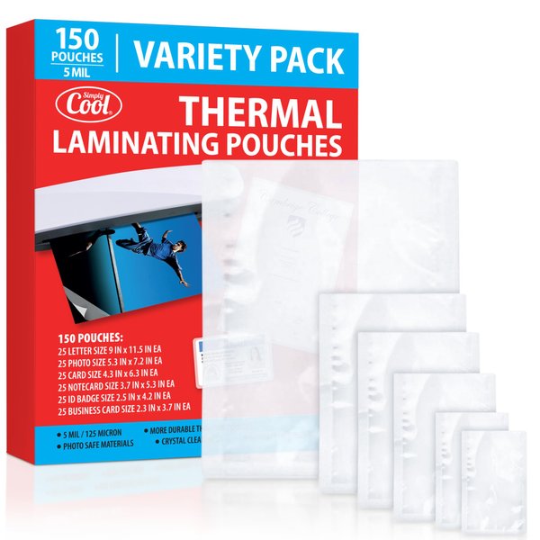 5MIL Thermal Laminating Pouches (150 Count) | Letter, Photo, Card, Notecard, ID Badge and Business Card Sizes | Dry-Erase Friendly Sheets, Compatible with Laminators | Crystal Clear Laminated Finish