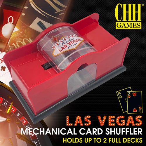 2 Deck Hand Crank "Welcome To Las Vegas" Card Shuffler, Red & Black