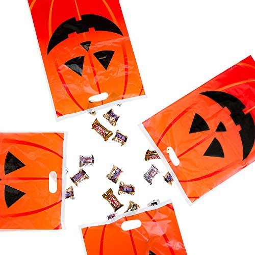 Super Z Outlet Jack-O-Lantern Orange Pumpkin Face Halloween Trick or Treat Plastic Candy Bags for...