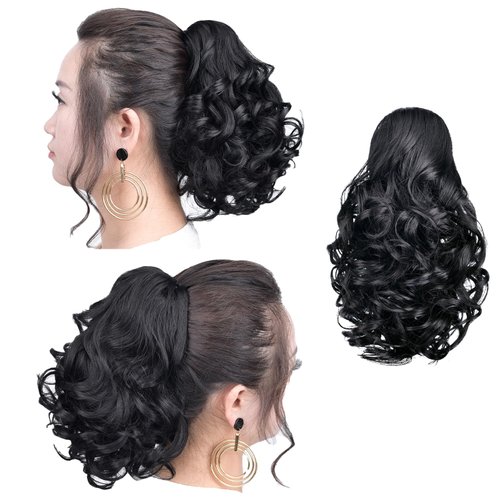 SYXLCYGG Black Ponytail Hair Clip Claw Pony Tails Extension Wavy 10" 3.5 OZ Synthetic Like Real Fake Hair piece Women Yaki Easy To Use Fluffy¬ Tangled
