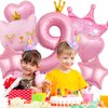 9th Birthday Decorations for Girls, Crown 9 Balloon, Pink Number 9 Balloons 40 Inch, Cat Themed Birthday Party Decorations Baby Shower Supplies
