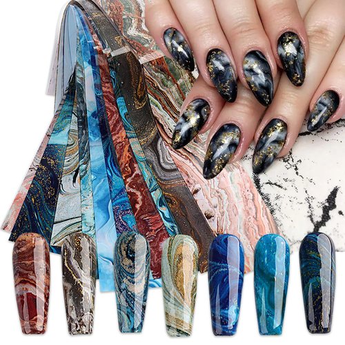 10 Sheets Marble Nail Art Foils Transfer Stickers Decals Nail Art Supplies Foil Transfers Decals Holographic Nail Film Marble Nail Charm Foil Transfers Decals Set Design for Women Nail Art Decoration