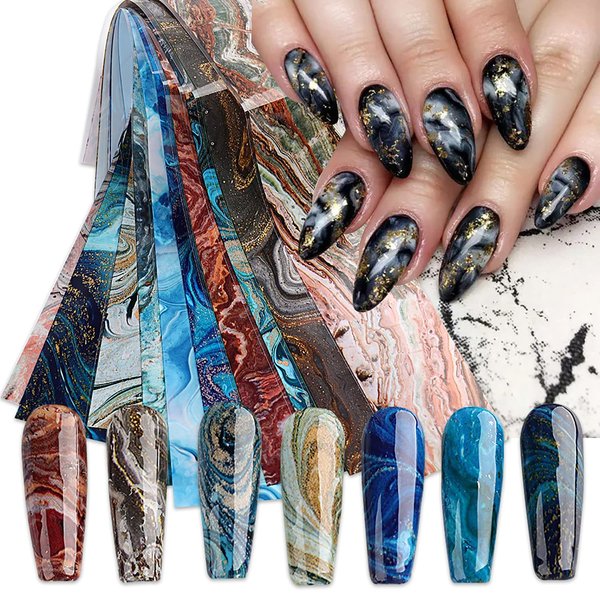 10 Sheets Marble Nail Art Foils Transfer Stickers Decals Nail Art Supplies Foil Transfers Decals Holographic Nail Film Marble Nail Charm Foil Transfers Decals Set Design for Women Nail Art Decoration